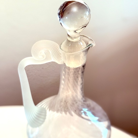 Vintage 1960s Romanian Optic Swirl Decanter & Wine Glass Set Frosted Barware - Picture 6 of 12